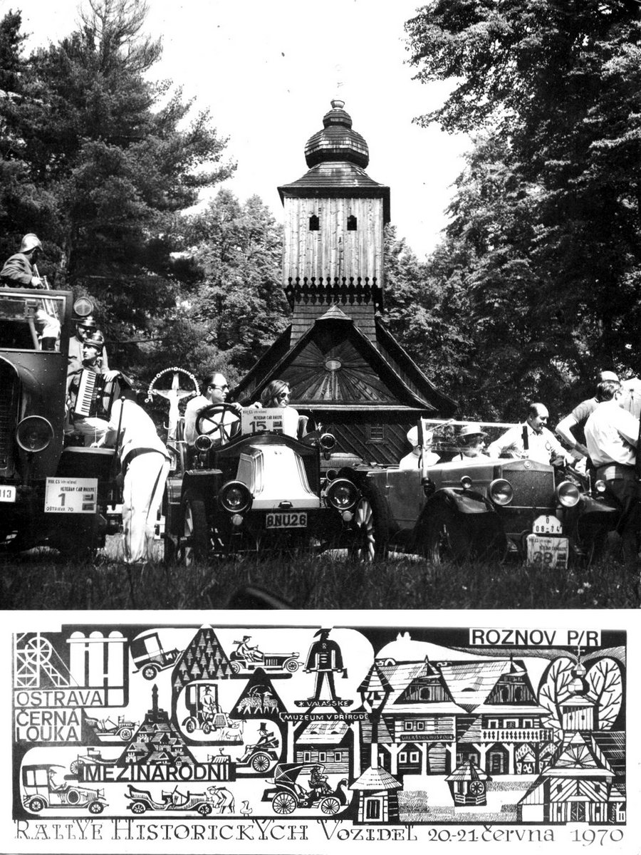 Akce VCC Ostrava průjezd Rožnovem v roce 1970